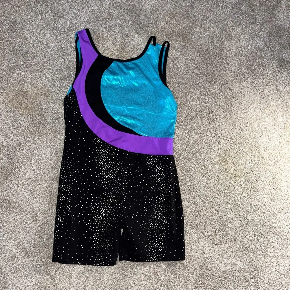 Danskin Blue and Black Leotard with Purple‎ Accent